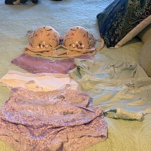 Victoria's Secret Floral Bra and Lace Panty Set - Pink and Lavender